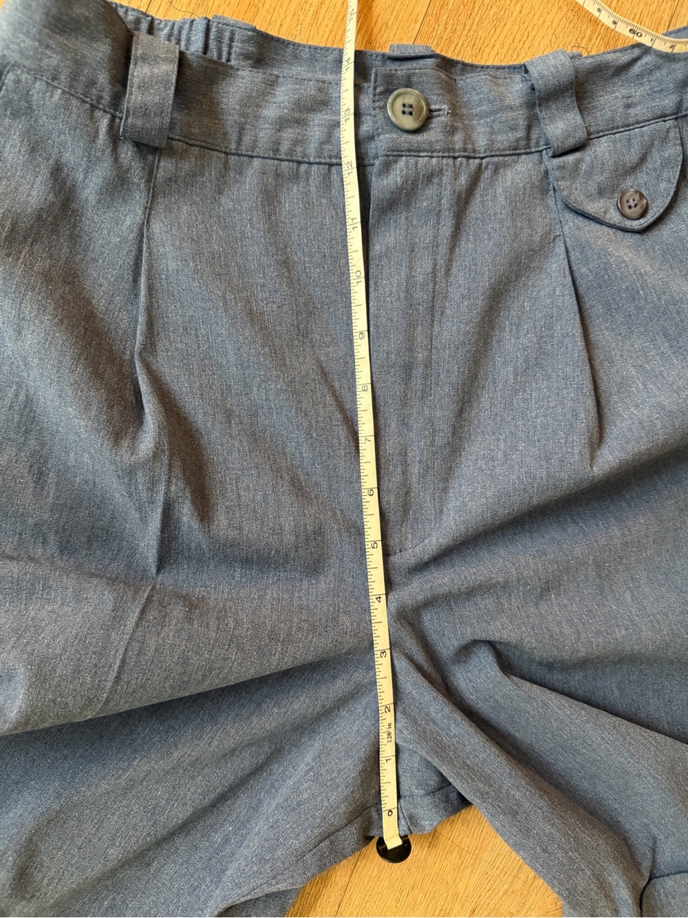 Vintage 90s Pleated HighWaisted Trouser Shorts Blue 30” Waist belt loop pockets - Picture 12 of 15